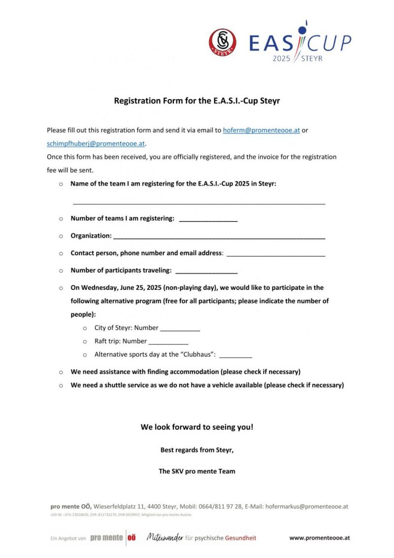 Registration for EASI Cup 2025